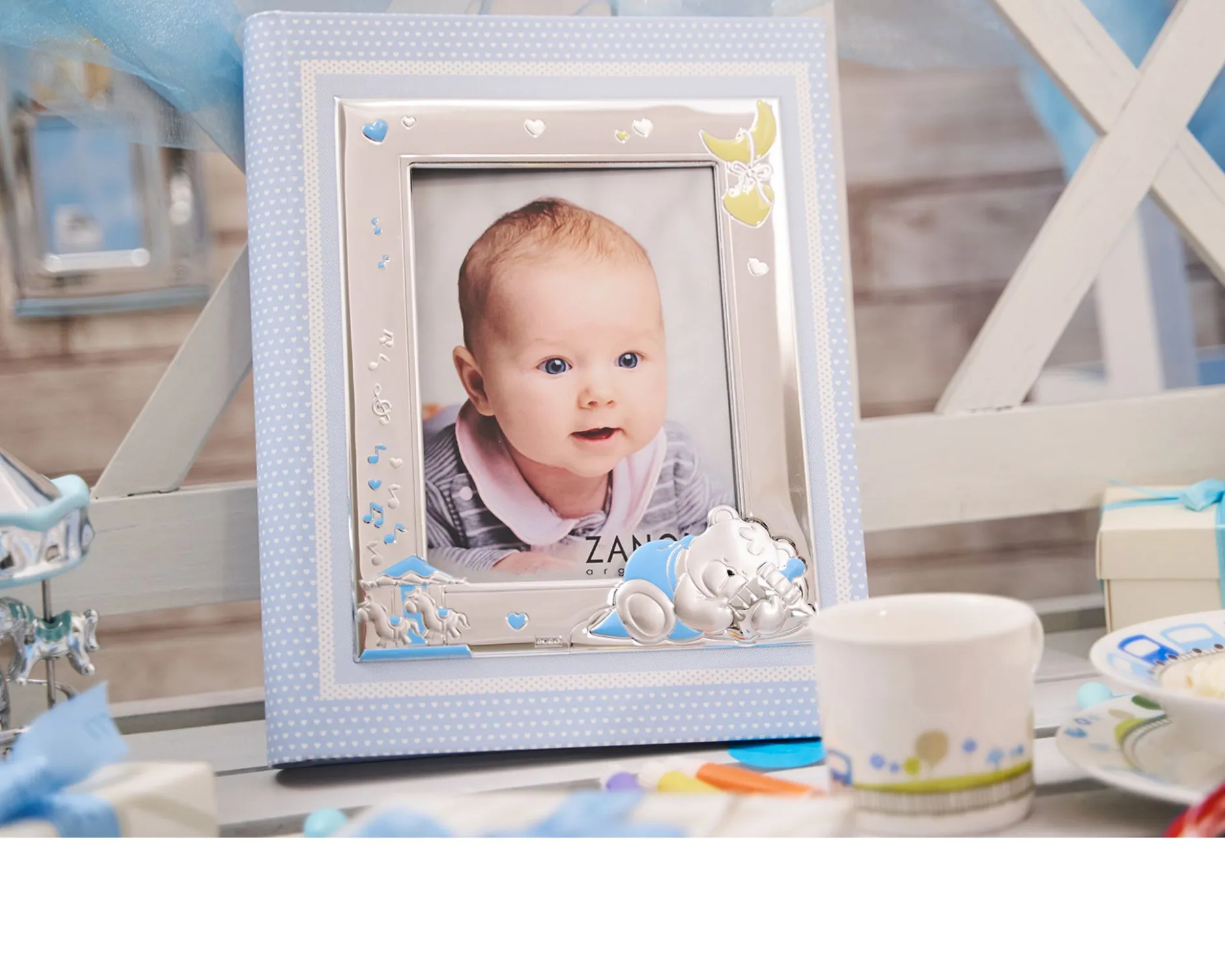 Album orsetto sleepy argento pvd con cornice portafoto celeste Selezione zanolli