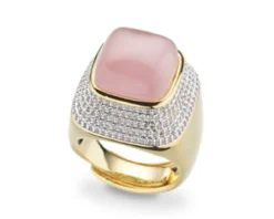 Anello aperto ottone finitura oro con cubic zirconia e occhio di gatto Sovrani