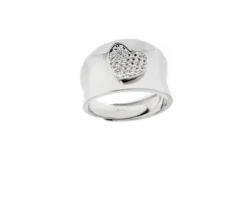 Anello cuore argento con fascia liscia e zirconi Selezione zanolli