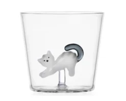 Bicchiere tumbler tabby cat gatto bianco coda grigia Ichendorf