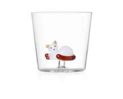 Bicchiere tumbler tabby cat gatto bianco coda ambra Ichendorf