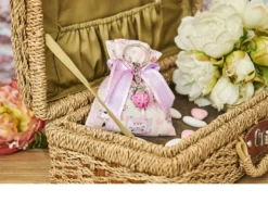 Bomboniera battesimo portachiavi coccinella rosa con sacchetto portaconfetti Selezione zanolli