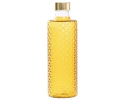 Bottiglia isolano giallo oro con tappo argento/oro Zafferano
