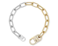 Bracciale acciaio bicolore chiusura logo con zirconi Liu jo