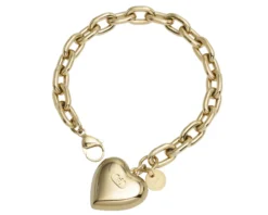 Bracciale acciaio dorato catena pendente cuore con logo Liu jo