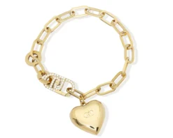 Bracciale acciaio dorato catena pendente cuore con logo zirconi Liu jo