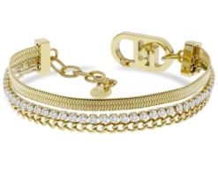 Bracciale acciaio dorato tre fili zirconi centrali Liu jo