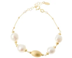 Bracciale argento dorato con chicco satinato e perle di fiume barocche Selezione zanolli
