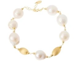 Bracciale argento dorato con chicco satinato e perla barocca Selezione zanolli