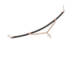 Bracciale argento e caucciù con catena rolò e pendente croce Selezione zanolli