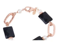 Bracciale argento rosè con agata nera e perla Luisa della salda