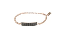 Bracciale argento rosè maglia grumette con piastrina di zirconi neri Selezione zanolli