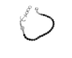 Bracciale elastico uomo neptune argento e agata scura con ancora Maria cristina sterling