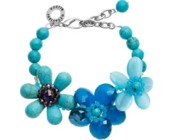 Bracciale fiori con agata turchese e cristalli Ottaviani