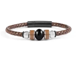 Bracciale flare vetro di murano smalto marrone e pelle marrone Murrina murano venezia