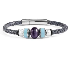 Bracciale flare vetro di murano smalto azzurro e pelle blu Murrina murano venezia