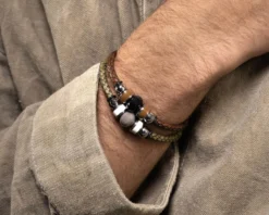 Bracciale flare vetro di murano smalto bianco e pelle verde Murrina murano venezia