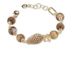 Bracciale julienne ottone dorato con occhio di gatto e agata marrone Sovrani