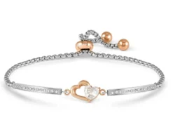 Bracciale milleluci acciaio con doppio cuore rosè e zirconi Nomination