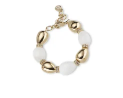 Bracciale ottone finitura oro agata bianca e zirconi Sovrani