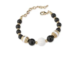 Bracciale ottone finitura oro con agata nera e polimero bianco Sovrani