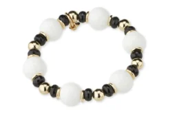 Bracciale ottone finitura oro con agata nera e quarzo bianco Sovrani