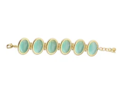 Bracciale ottone finitura oro con occhio di gatto verde acqua Sovrani