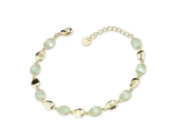 Bracciale ottone finitura oro con occhio di gatto verde acqua Sovrani