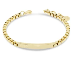 Bracciale uomo acciaio dorato maglia quadra con piastrina centrale Liu jo