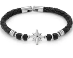 Bracciale uomo atlante acciaio con rosa dei venti e agata nera Nomination