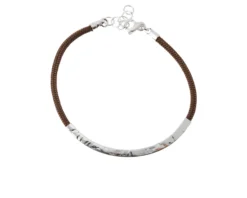 Bracciale uomo soul man argento e cordino marrone con barretta martellata Selezione zanolli