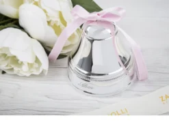 Campana carillon argento con fiocco rosa, celeste o bianco Selezione zanolli