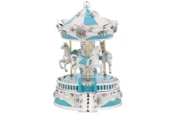 Carillon giostra dei cavalli celeste – Il regalo perfetto per nascita e battesimo