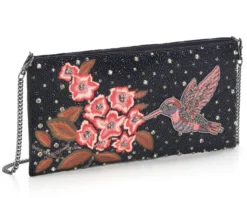 Clutch in tessuto colibrì con cristalli e perline Ottaviani