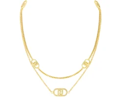 Collana acciaio dorato 2 fili logo con zirconi Liu jo