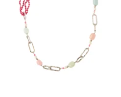 Collana argento con morganite, giada rosa e perle Luisa della salda
