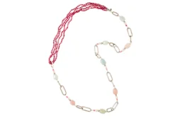 Collana argento con morganite, giada rosa e perle Luisa della salda