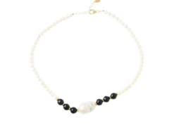 Collana argento con perle barocche e agata nera Selezione zanolli