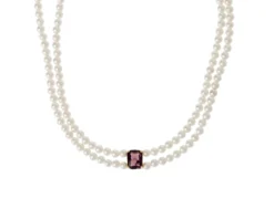 Collana argento con perle di fiume e cristallo vinaccia Selezione zanolli