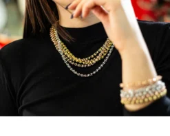 Collana argento dorato con anelli lisci e diamantati Selezione zanolli
