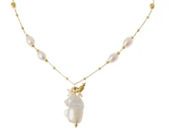 Collana argento dorato con chicco satinato e perla di fiume barocca Selezione zanolli