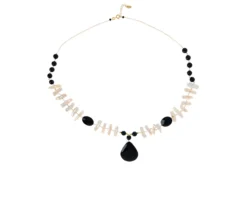 Collana argento dorato con chips di perle e agata nera Selezione zanolli