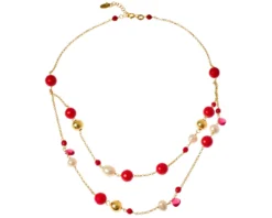 Collana argento dorato con corallo, perle e palle lucide Selezione zanolli