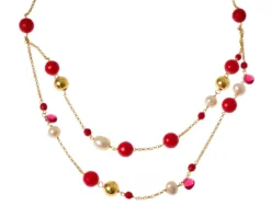 Collana argento dorato con corallo, perle e palle lucide Selezione zanolli