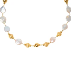 Collana argento dorato con palle lucide e satinate e perla piatta Selezione zanolli