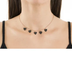 Collana argento rosè con cuori di zirconi neri Selezione zanolli