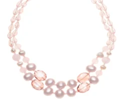 Collana 2 fili con agata, madreperla e cristalli rosa Ottaviani