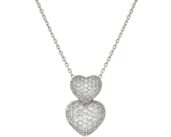 Collana life poetry argento doppio cuore con pavè di zirconi Nomination