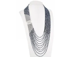 Collana ottone con cristalli blu elettrico ematite e perline zirconi Sovrani