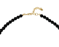 Collana ottone finitura dorata con agata bianca e nera smalto nero e zirconi Sovrani